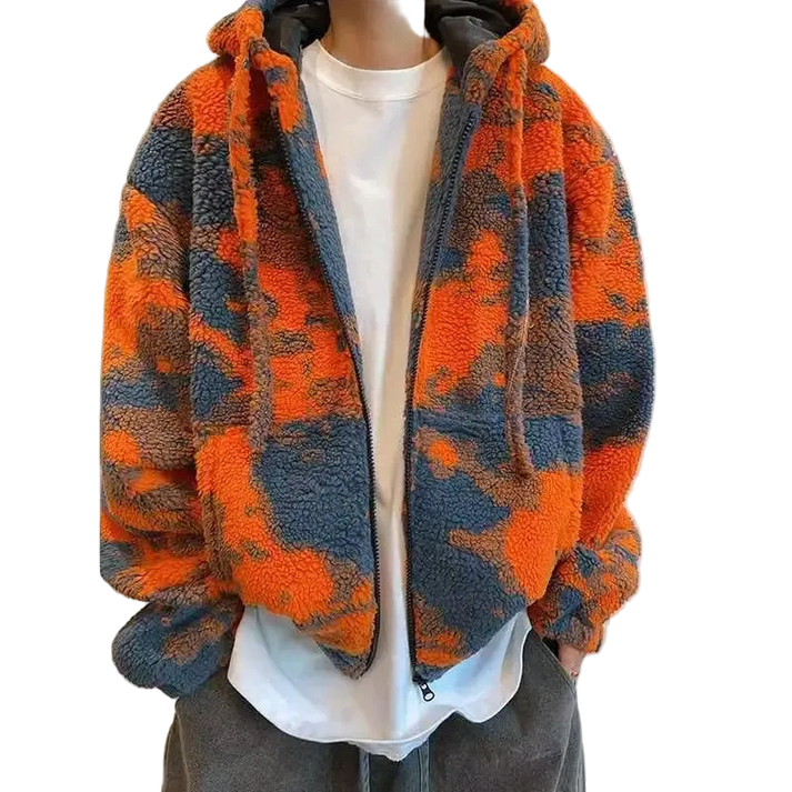 Détail texture sherpa polaire épaisse veste orange gros plan matière